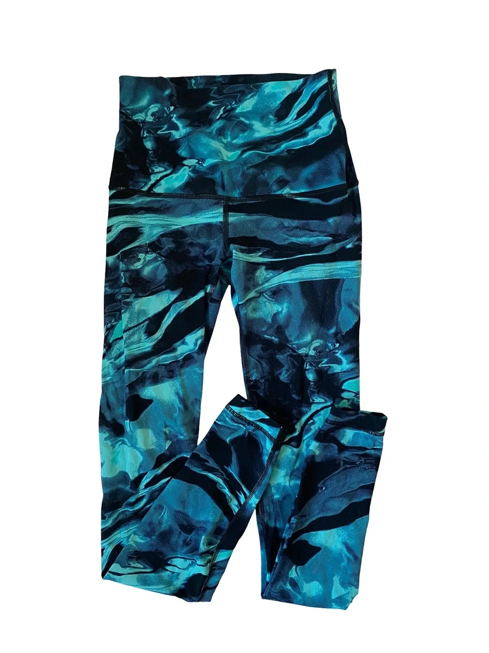 Lululemon Teal & Navy Marble Workout Leggings - Size 4 - Picture 1 of 7
